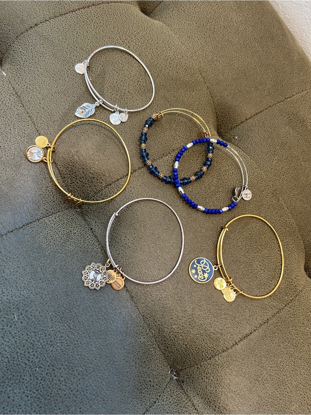 Alex and Ani Mix of 6 Gold and Silver Charm Bangle Bracelet